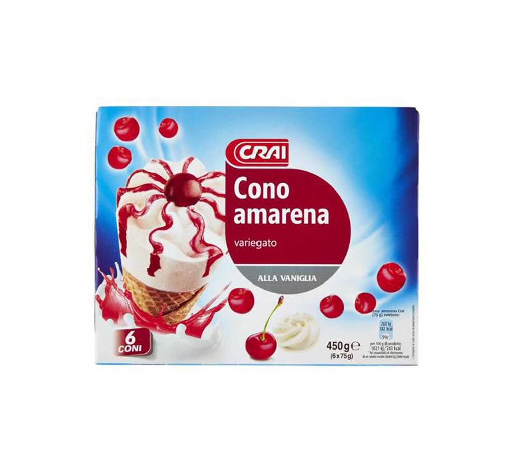 Crai Gelato Coni Amarena x6 450g 