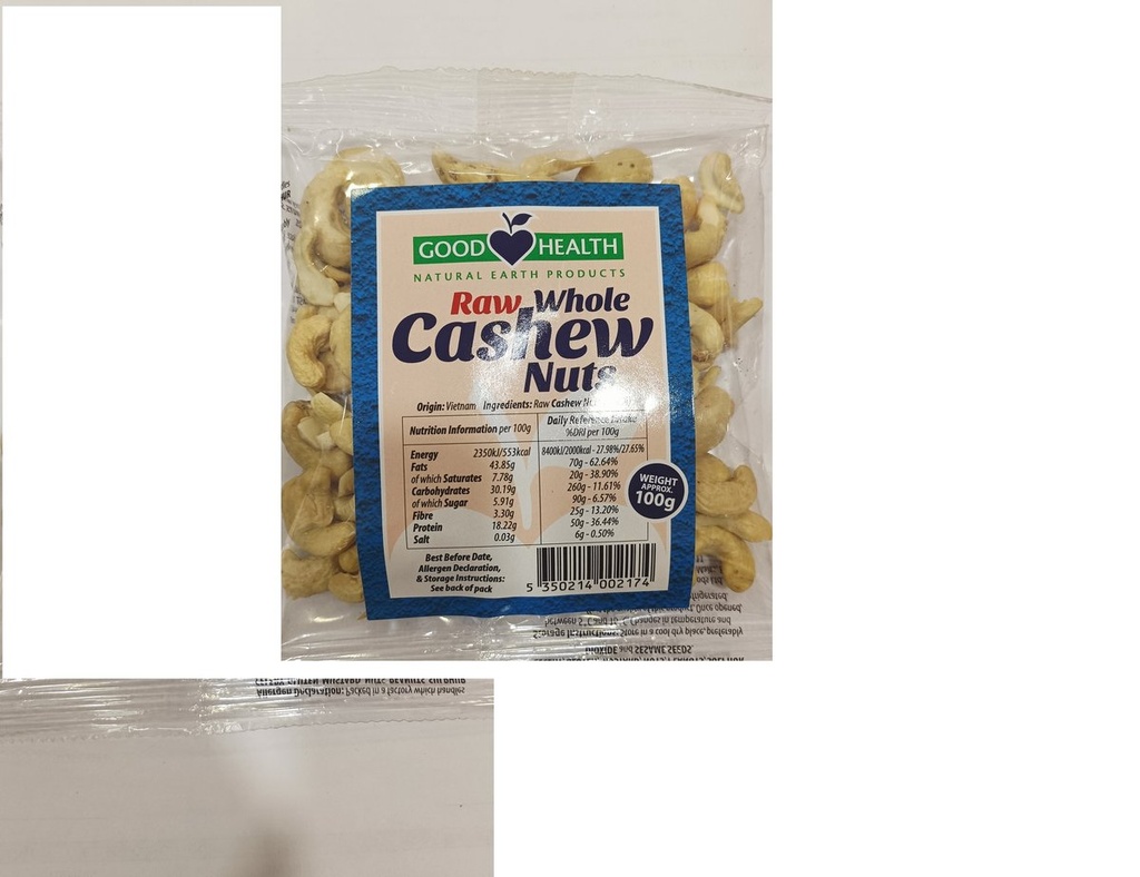 Good Health Raw Whole Cashew Nuts 100G