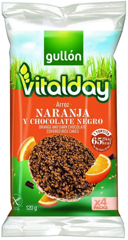 Gullon Vitalday Orange and Dark Chocolate Covered Rices Cakes 120g