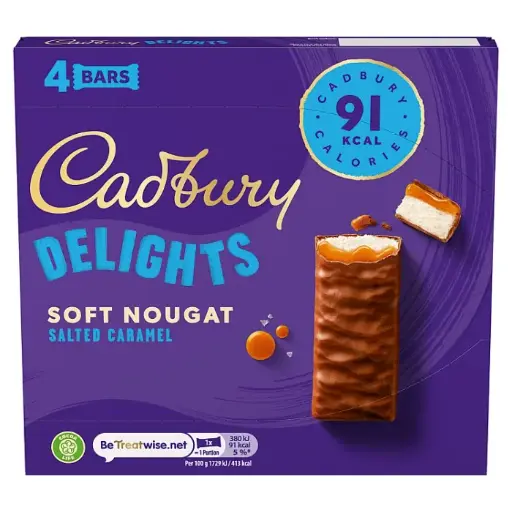 Cadbury Delights Salted Caramel Soft Nougat Bars (Pack of 4)